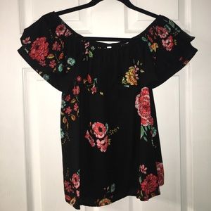 Floral and black off the shoulder top